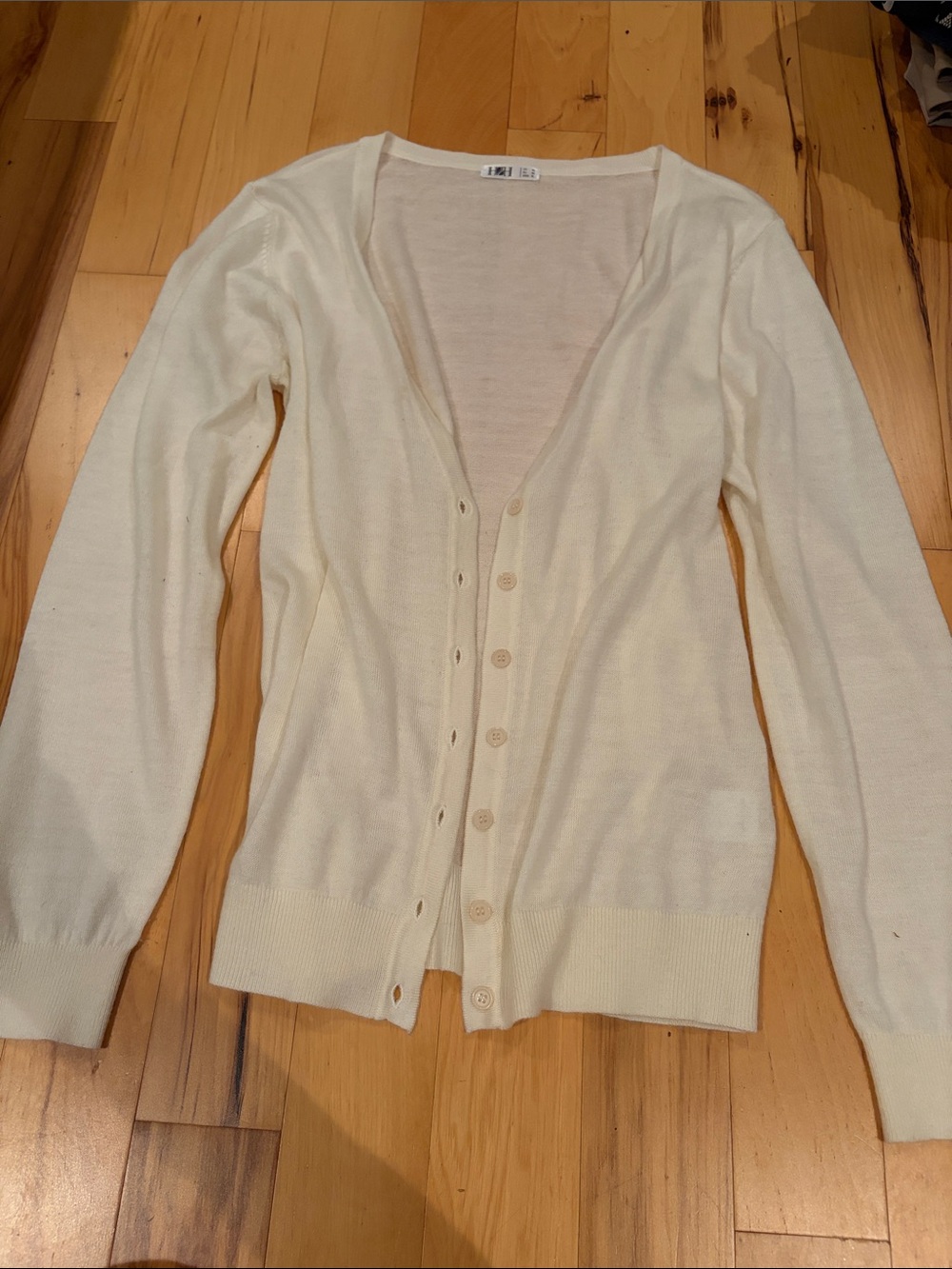 Light Cream V-Neck Button Cardigan - Women's